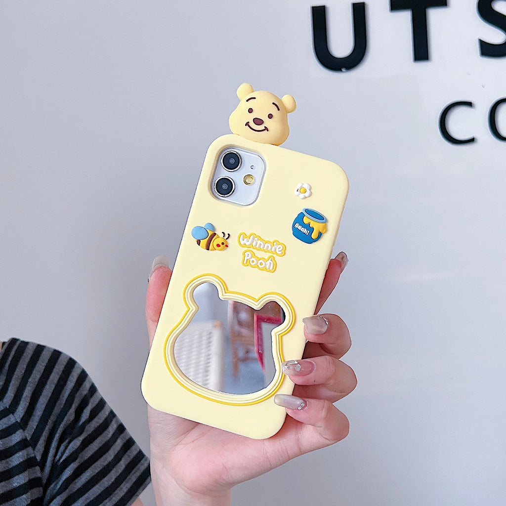 Cute Bear Shape Mirror Silicone iPhone Case