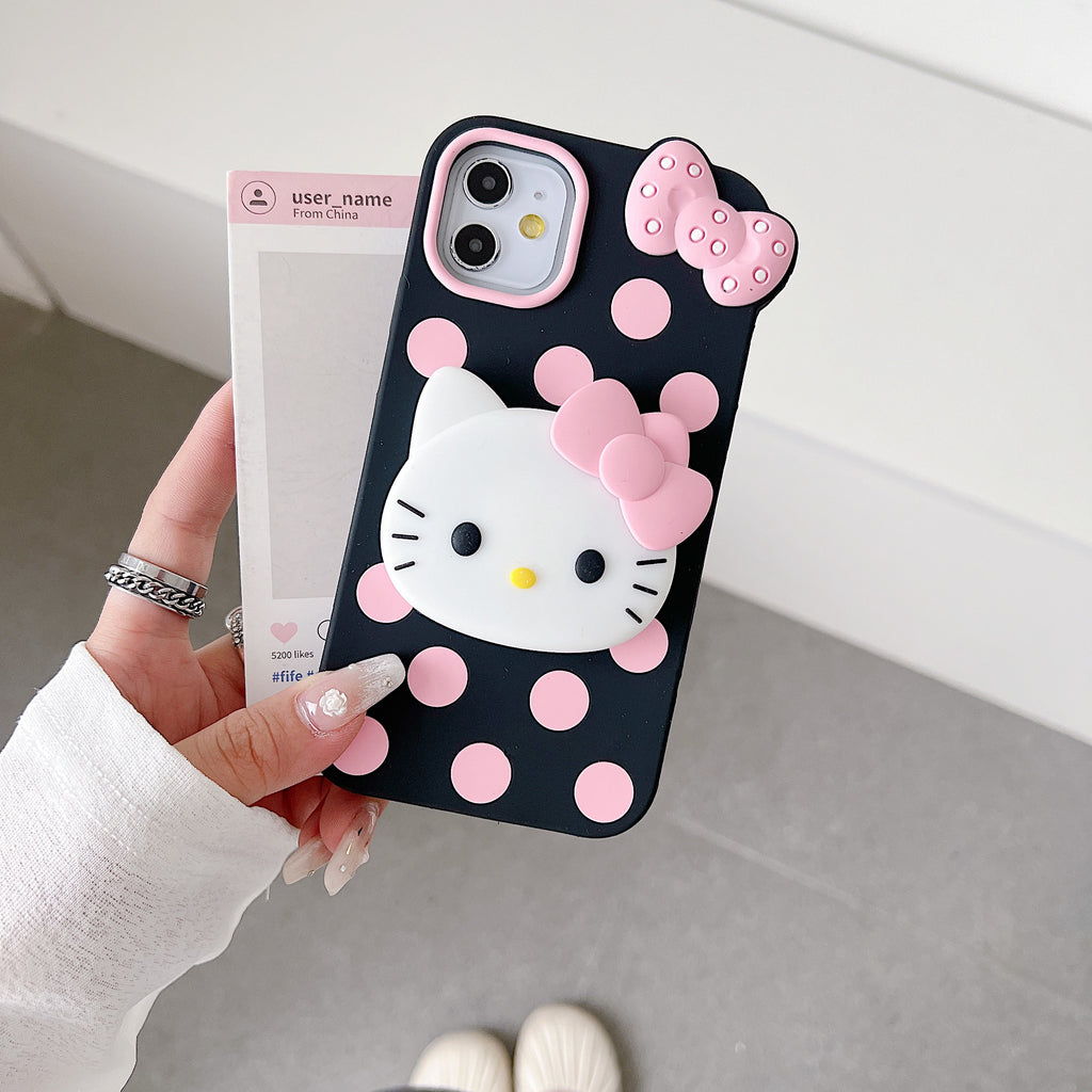 Dot Bow Kitty Stand Silicone iPhone Case